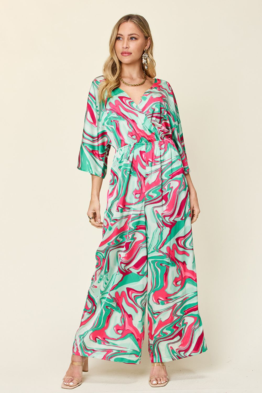 Tie-Front Jumpsuit with Wide Legs and Short Sleeves