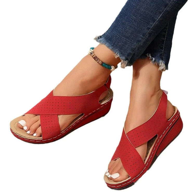 Criss-Cross Comfort Wedge Sandals - Wedge Sandals Refined Boho Style