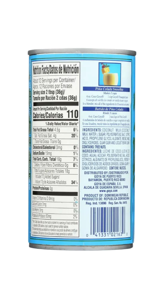 Crema de Coco GOYA  Endulzada para Postres y Bebidas| 15 oz