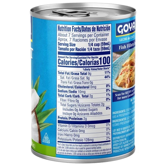 Leche de Coco GOYA  sin Endulzar para Cocinar y Hornear| 13.5 fl oz