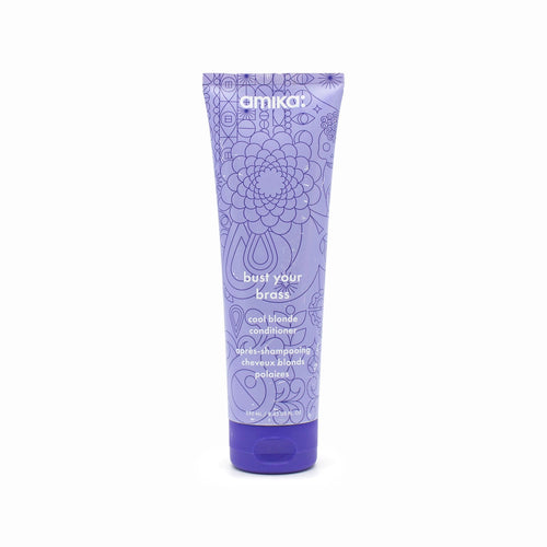 Purple amika cool blonde conditioner tube with flip-top cap, floral pattern, front label