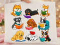 White dog-reading graphic tee with multicolor cartoon pups and books