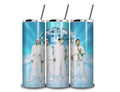 BSB 20 oz skinny tumbler with straw, teal printed design, set of three