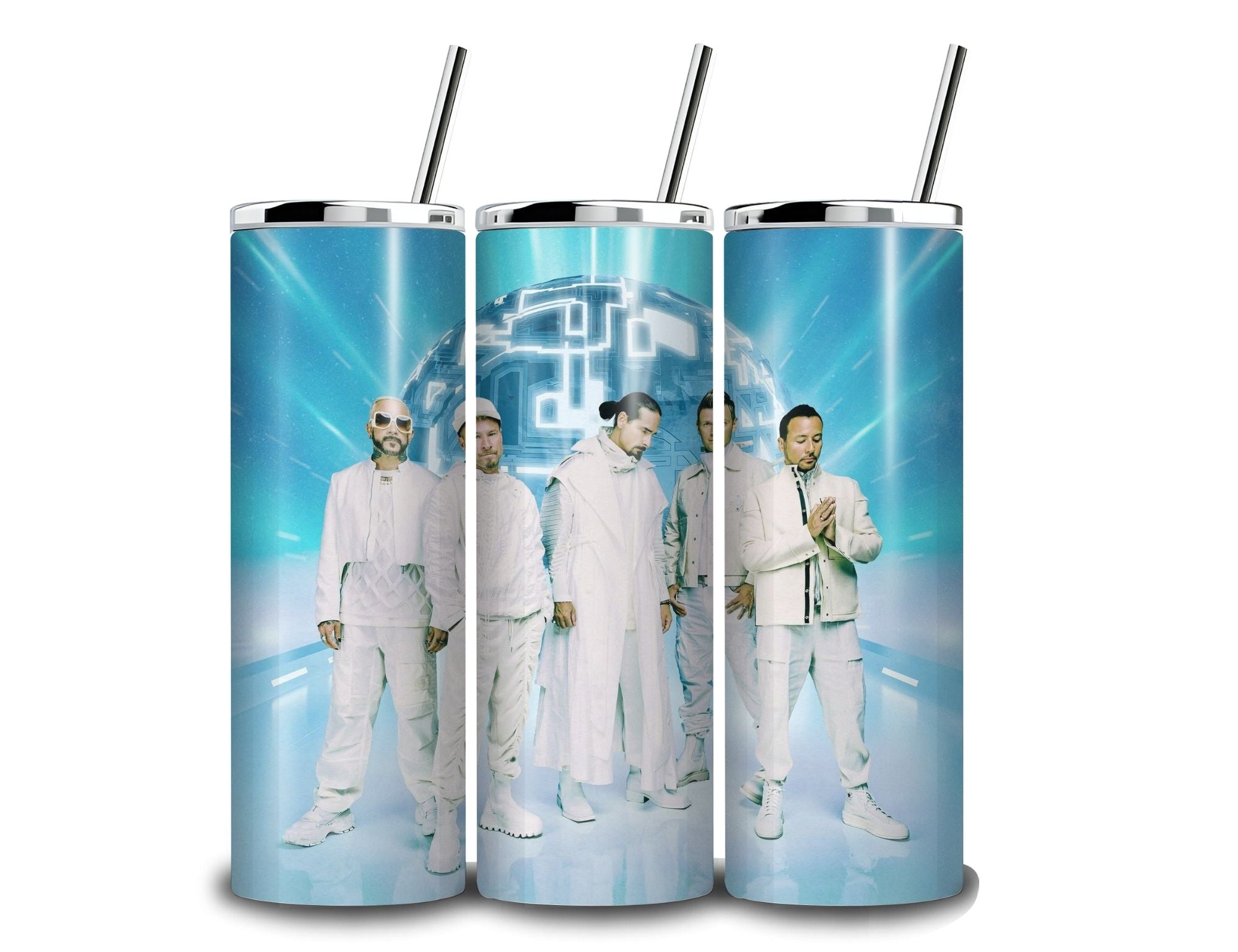 BSB 20 oz skinny tumbler with straw, teal printed design, set of three