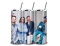 NSync 20 oz skinny tumbler set, silver with printed band photo and clear straws