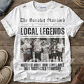 White graphic tee with distressed rips and large 'LOCAL LEGENDS' text and photo print