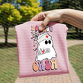 Pink crew graphic tee with cartoon ghost holding a game controller and 'CRUSH' text