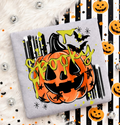 Light gray Halloween pumpkin graphic tee with jack-o'-lantern face