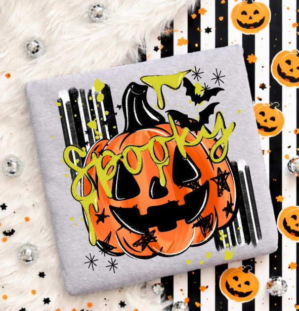 Light gray Halloween pumpkin graphic tee with jack-o'-lantern face