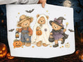 Halloween bears graphic tee with bears in costumes, pumpkins and bats print