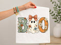 White graphic T-shirt with floral ghost 'BOO' and bow