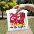 White crewneck graphic tee with 'Fueled by Football and Red Kingdom' helmet artwork