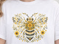 Floral bee graphic tee: white shirt with yellow floral and bee illustration