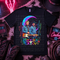 Black crewneck graphic t-shirt with colorful Brooks & Dunn band logo and cowboy guitar art