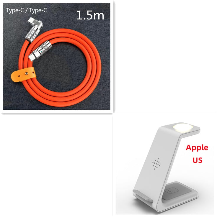 Wireless charger stand with phone holder, white stand and orange Type-C cable