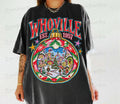 Dark crewneck graphic tee with Whoville Est. 1957 colorful globe design