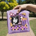 Lavender graphic tee with framed star design, portrait, and 'Queens Sisters' text