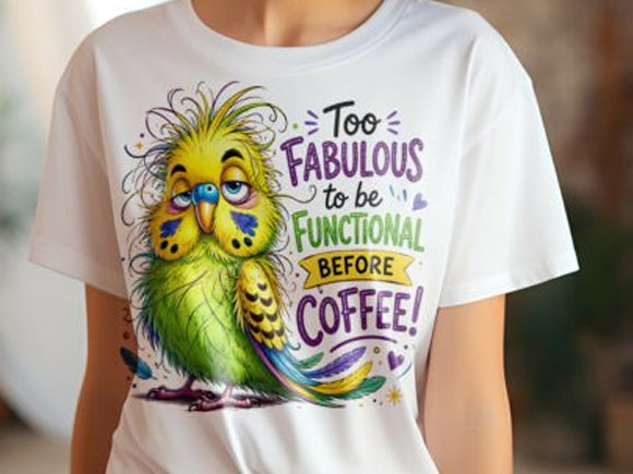 White graphic tee with colorful owl illustration and bold slogan text