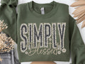Olive graphic tee with sparkling 'SIMPLY Blessed' front print