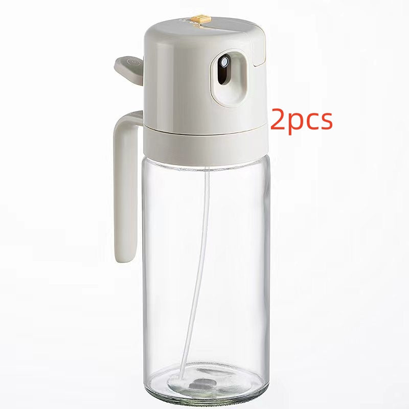 Oil sprayer bottle set of 2pcs, white pump top with clear reservoir and straw