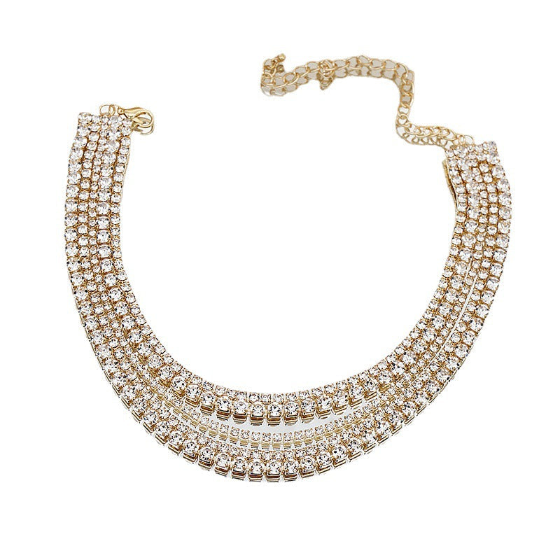 European And American Simple And Fashionable Neck Chain Claw Chain Inlaid With Diamond Rhinestone Multilayer Clavicle Chain