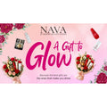 Beauty gift card design with NAVA logo and 'A Gift to Glow' text