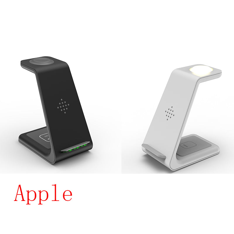 Wireless charger stand set with black and white phone holders and charging pads