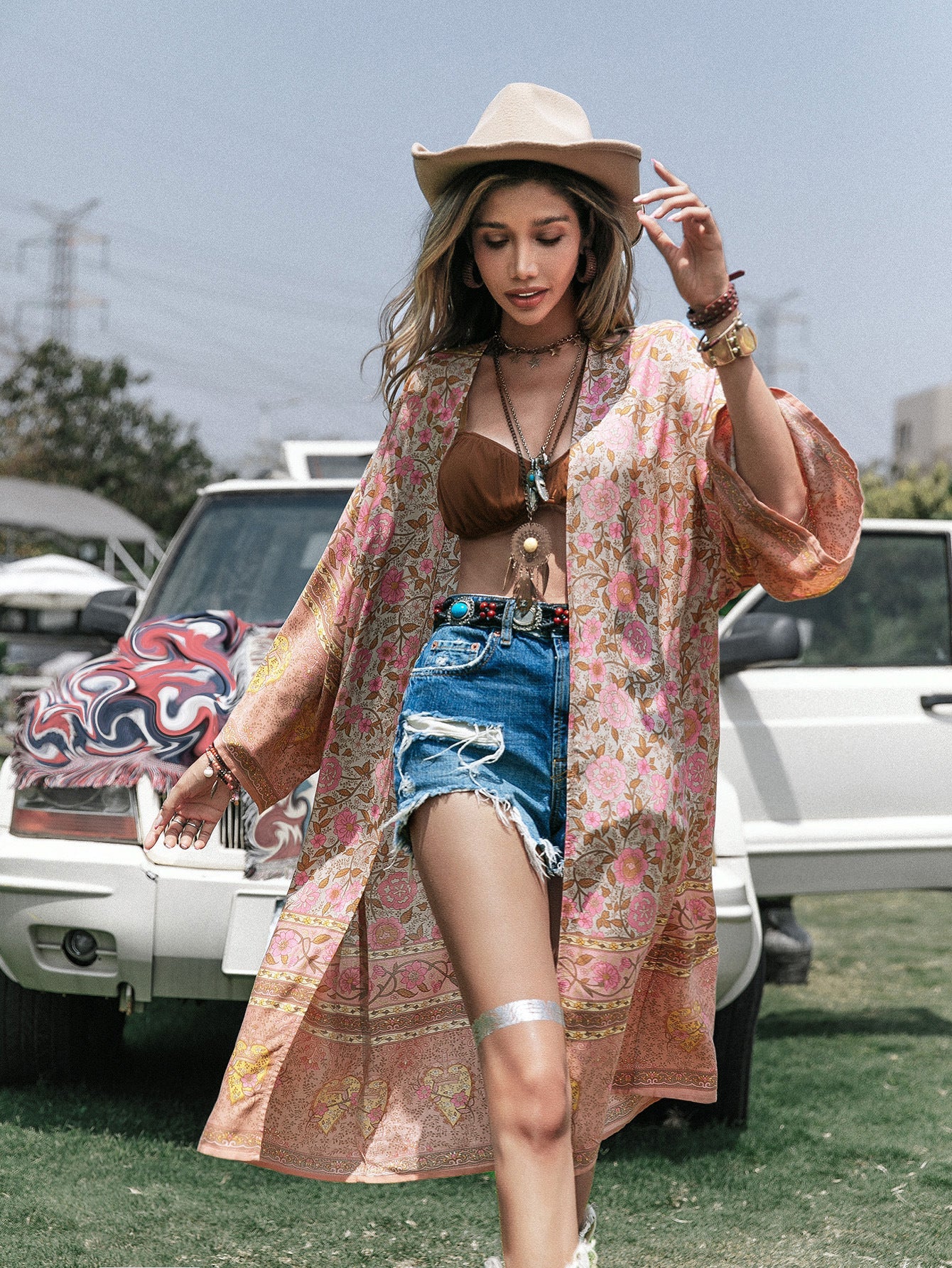 Batch Loose Positioning Printed Shawl Kimono MidLength Women