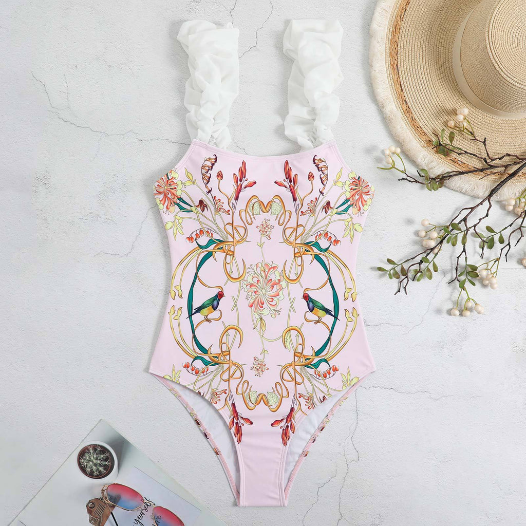 One Piece Women Swimwear Retro Cover Belly Slimming Swimsuit Chiffon Beach Dress