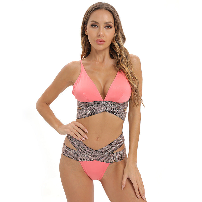 Split Swimsuit Bikini Beauty Back Push up Sling Swimsuit Crisscross Suit