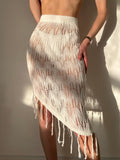 Beach Cover Up Bikini Tassel Seaside Skirt Sun Protection Sexy Cutout Overskirt
