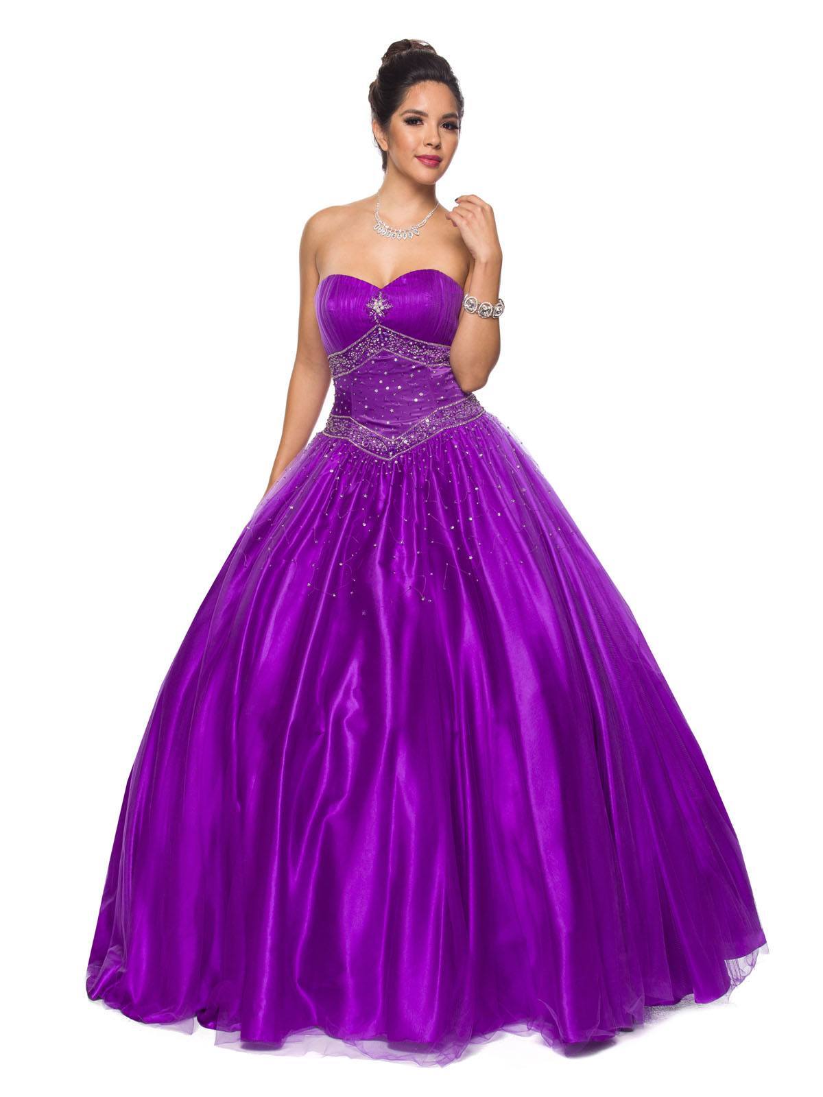 Purple sweetheart princess ball gown with beaded lace-up bodice and glitter details