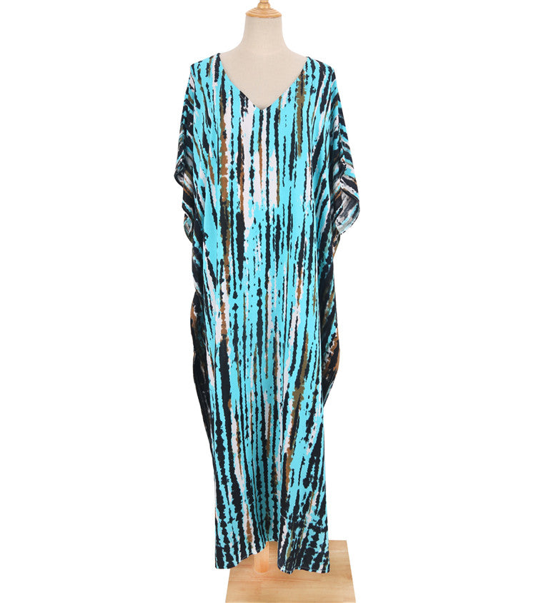 Printed Beach Blouse Loose Robe Vacation Sun Protection Shirt Swimsuit Blouse
