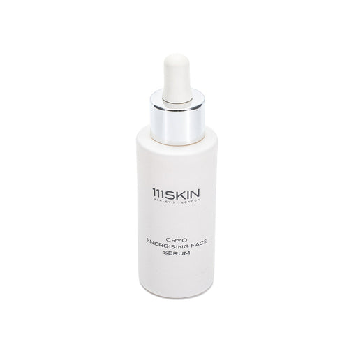 111SKIN energizing face serum bottle with white pump cap, white label