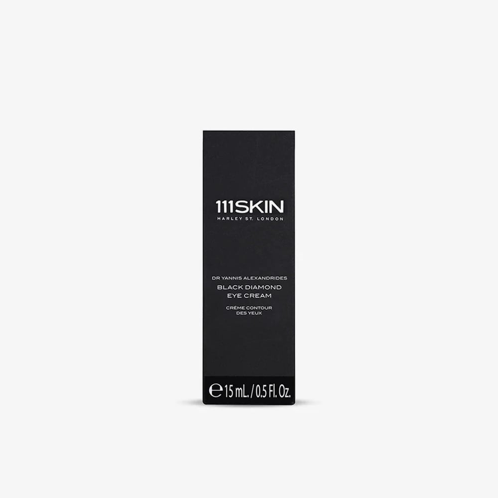Black Diamond eye cream carton, dark packaging with 111SKIN branding, 0.5 oz