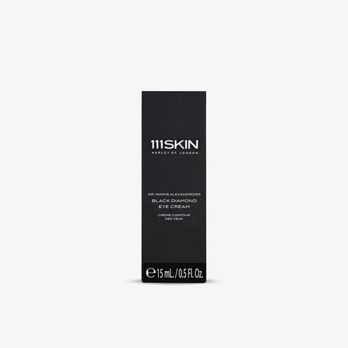 Black Diamond eye cream carton, dark packaging with 111SKIN branding, 0.5 oz