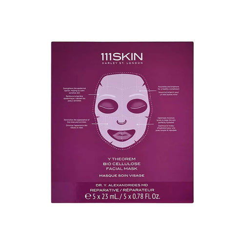 Facial mask box by 111SKIN Y Theorem Bio Cellulose, purple packaging