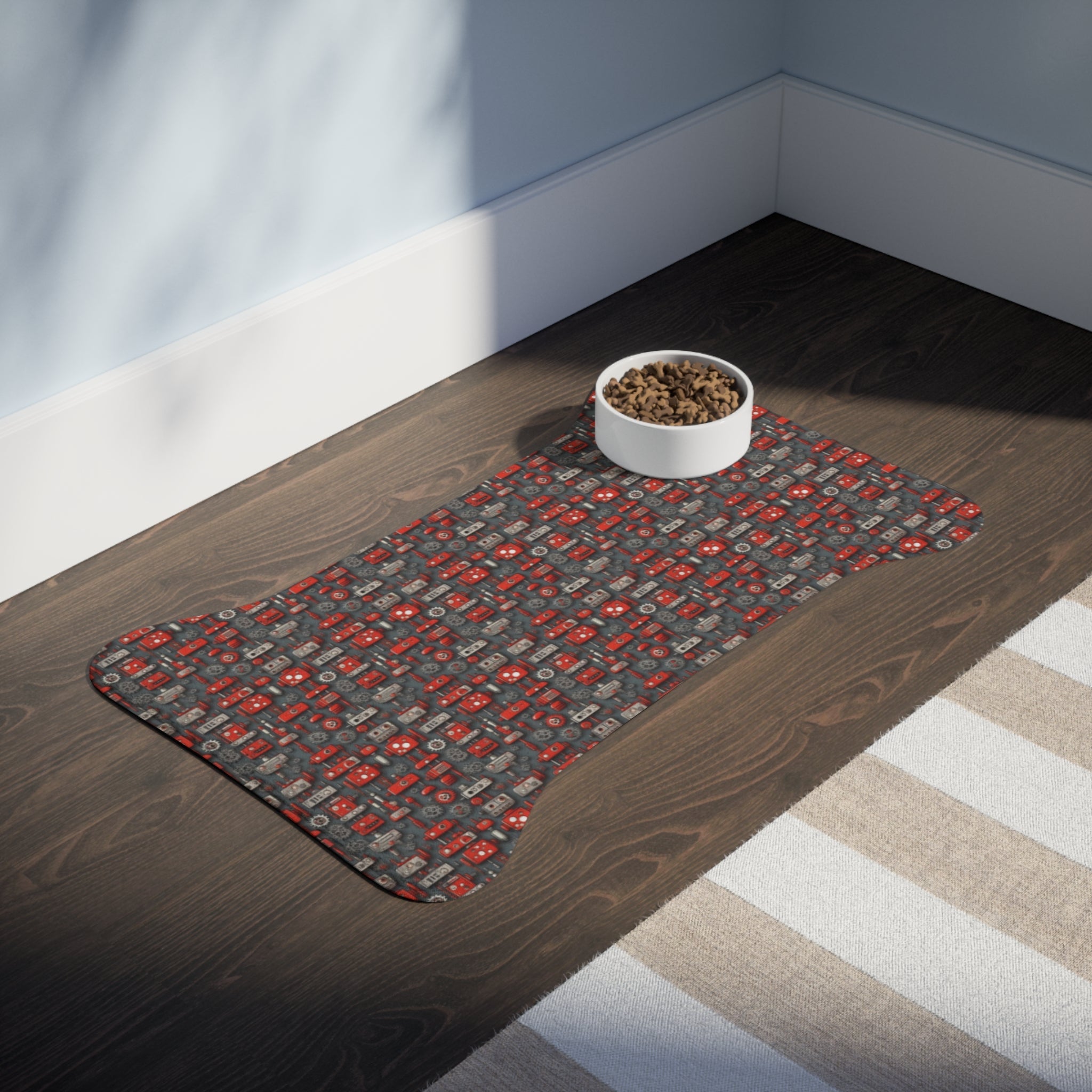 Crimson Cogs and Circuitry Pattern - Pet Feeding Mat Pet Ze