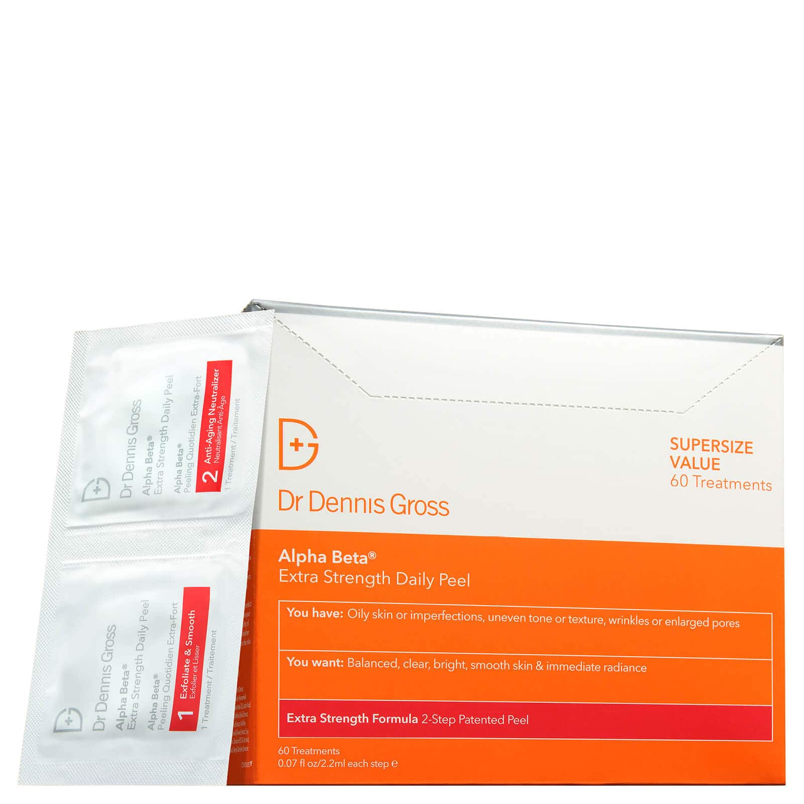 Skincare peel kit box with Dr. Dennis Gross Alpha Beta extra strength packets