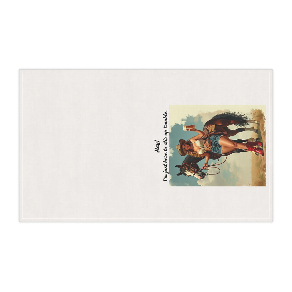Cowgirl Tea/Bar Towels - "Hay! I'm just here to stir up trouble." Rustic Kitchen and Bar Decor, Western Home, Gift for Horse Lovers, Country Style, Cooking Essentials
