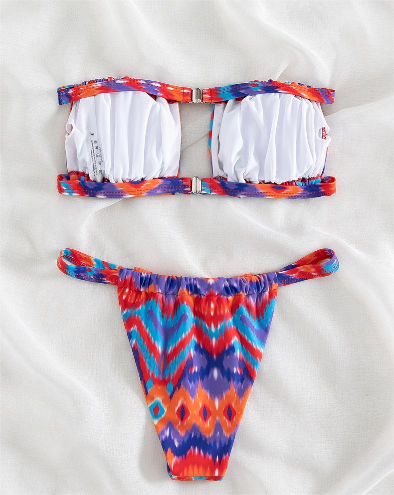 Bikini Swimsuit Sexy Tube Top Printed Three Point Bikini Swimsuit