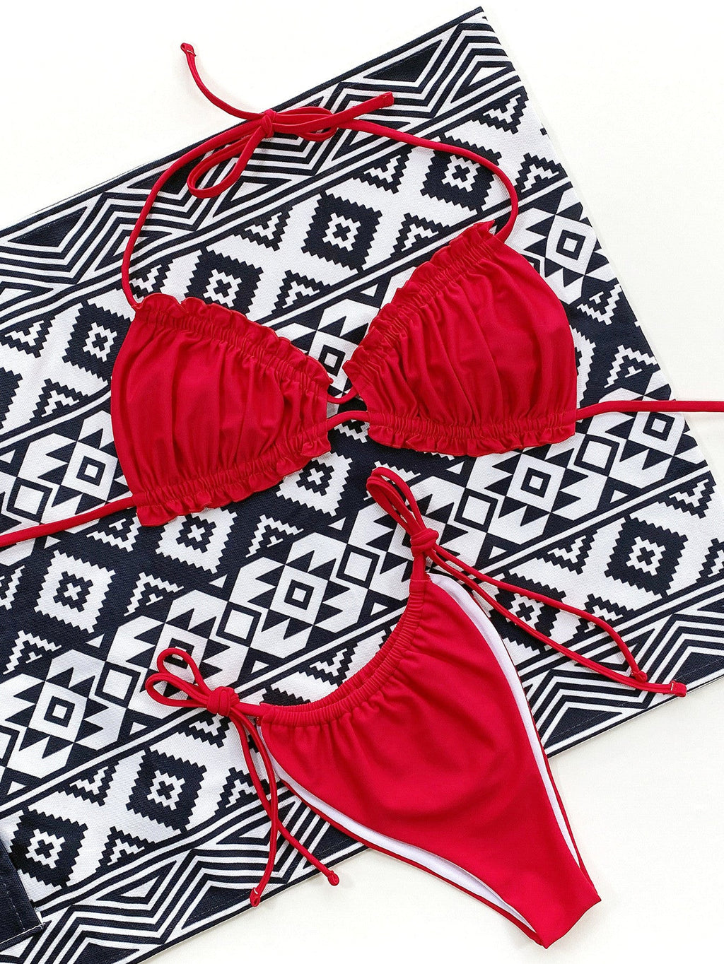 Leopard or Solid Tie-Side Halter Bikini Set