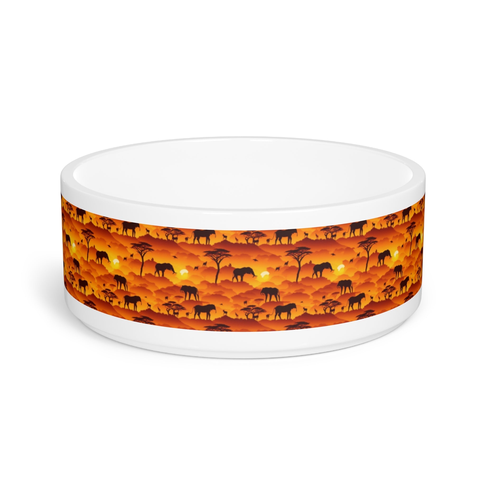 Savanna Sunset Tapestry: Elephants and Acacias in Endless Horizon - Pet Bowl