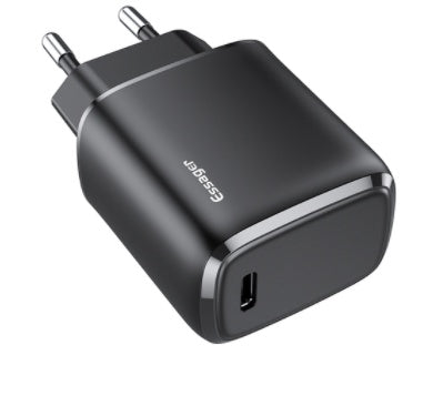 Black phone charger adapter with two prongs and USB port