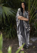 Black Line Printing Beach Cover-up Loose Maxi Dress Bikini Cover