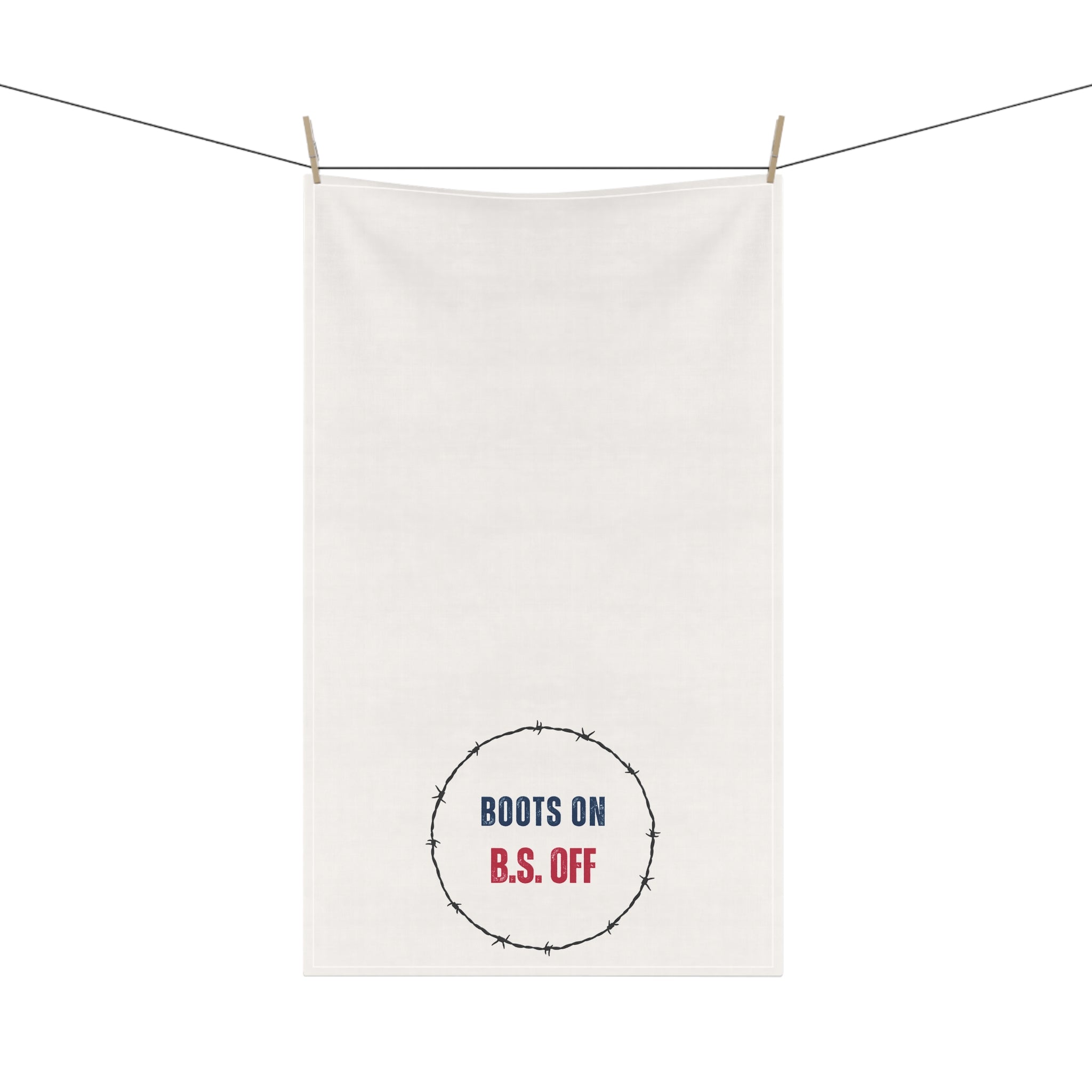 Humorous Barbed Wire Tea Towels, "BOOTS ON B.S. OFF" Funny Kitchen Decor, Gift for Chefs, Cooking Humor, Housewarming Gift, Unique Dish Towels