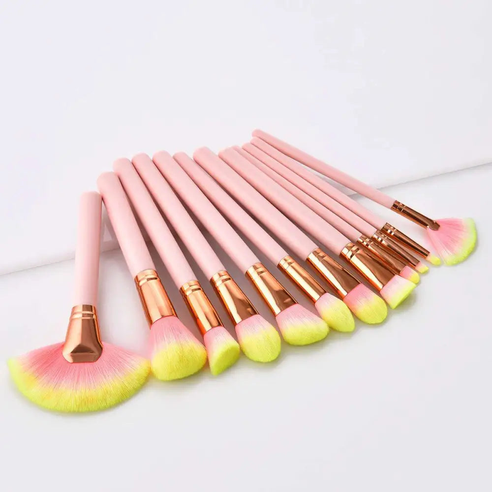 12pcs Beauty Makeup Brushes Pink and Gold Set