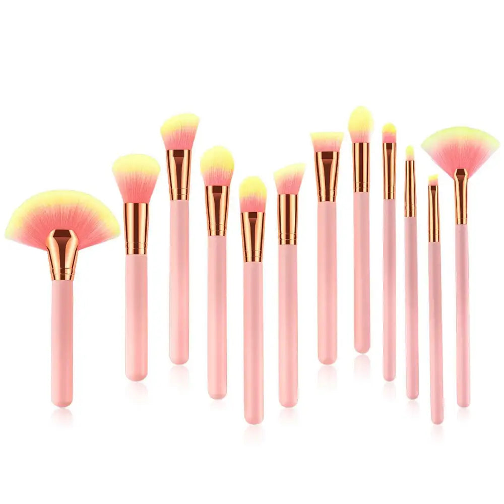 12pcs Beauty Makeup Brushes Pink and Gold Set