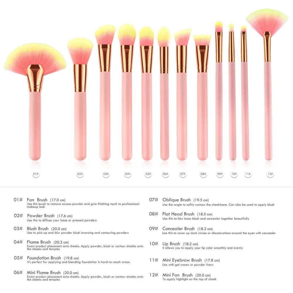 12pcs Beauty Makeup Brushes Pink and Gold Set