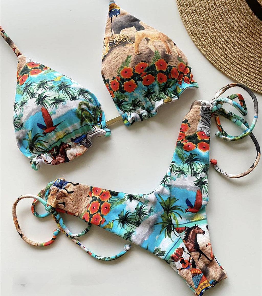 Bikini Swimsuit Printed Tassel Bikini Swimwear